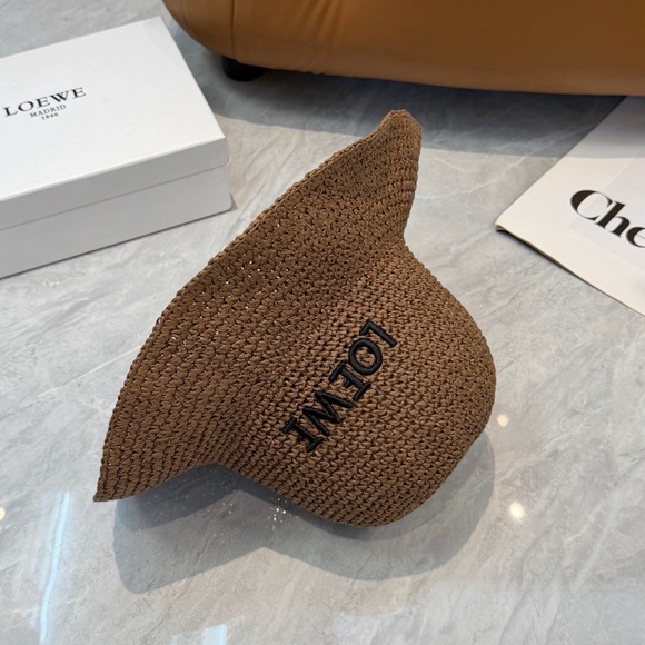 LOEWE Brown Raffia Bucket Hat Leather Anagram Logo Straw Ibiza Summer Coffee Tan - Picture 5 of 8